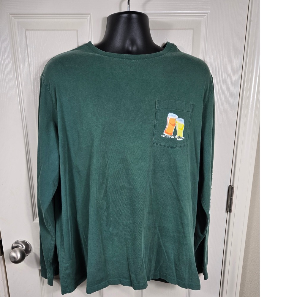 Vineyard Vines Men's Large Flight Deck Graphic Long Sleeve T-Shirt Beer Green‎